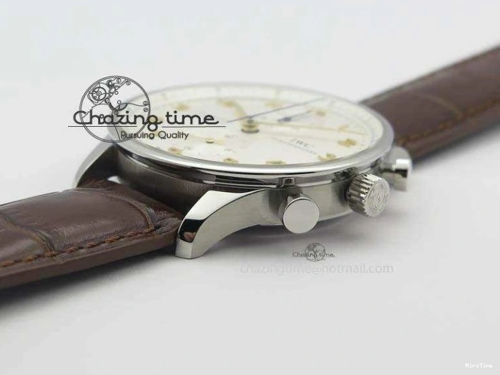 MIROTIME 0126 ModernLook Portuguese IW371445 ZF 1:1 Best Edition SS White Dial Gold Markers On Brown Leather Strap A79350 V 7269